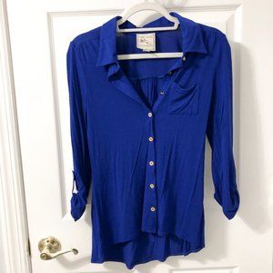 Royal Blue Stretchy Button Down Top